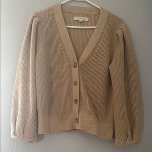 LOFT Cream Cardigan Sweater with Ribbed Knit 148